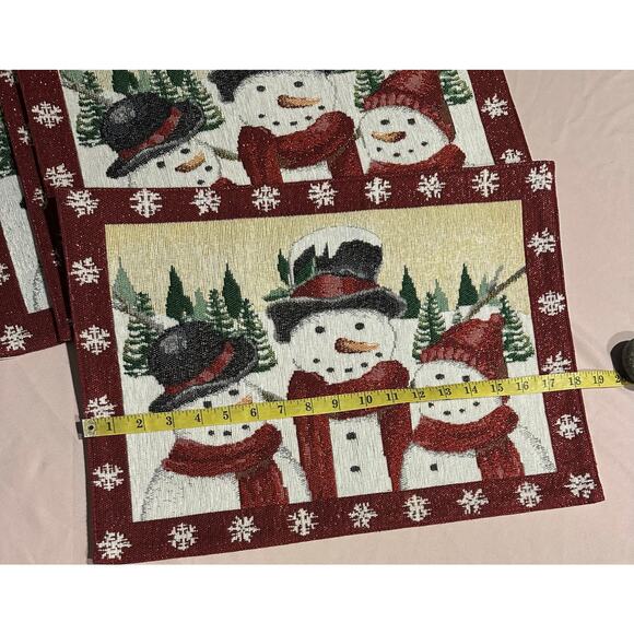 St. Nicholas Square Christmas Holiday Yuletide Snowmen Lined Placemats Set of 4 - Picture 6 of 7